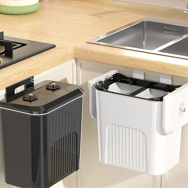 Wall-mounted Compost Bin for Dry and Wet Waste, Double Lid, Under-sink or Desk Trash Can, Home, Office, Black