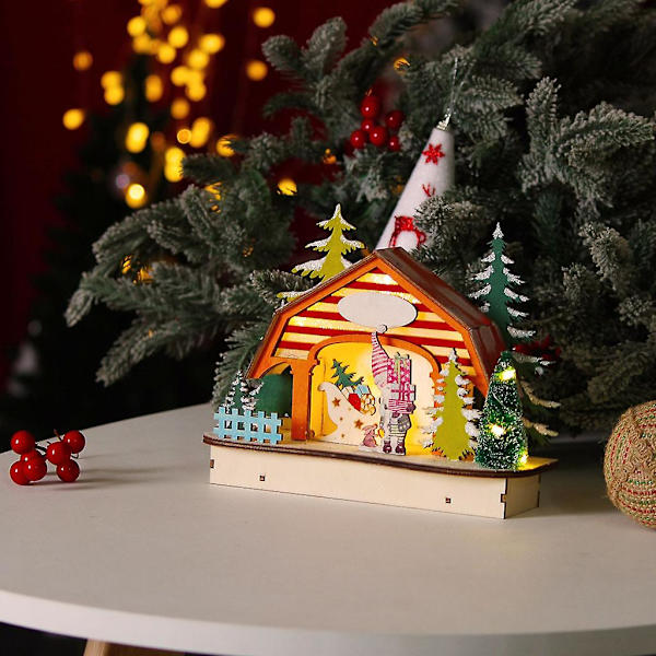 Julelys Lille Hus Julemand Dukke Figur Hut LED Lys Julepynt