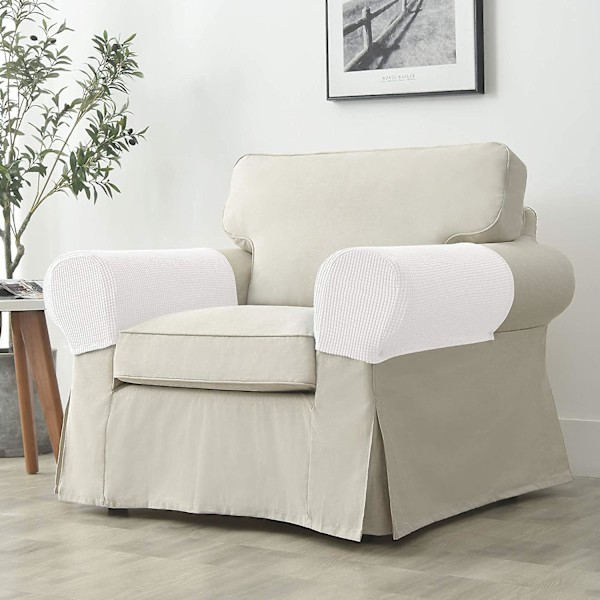 Set med 2 Jacquard Stretch Soffa Armstöd Armstödsskydd Halksäkra Möbelskydd Armstödsskydd för Soffa Recliner Vit White
