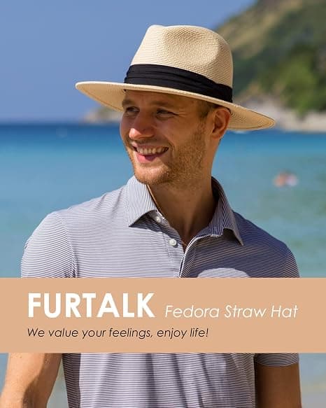 Solhattar för Kvinnor Män, Justerbar Sommar Panama Hatt med Bred Brätte, Vikbar Packbar Strandhatt i Halm.