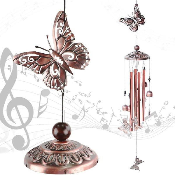 Retro vindklokker, mindespil med dybe klokker, unikke gaver til mor og bedstemor (samlet længde 90 cm) (sommerfugl)