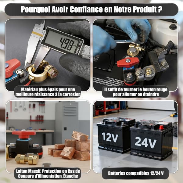 Car Battery Disconnect Switch, 12V/24V | Pure Copper Material, 180° Adjustable Rotary Switch