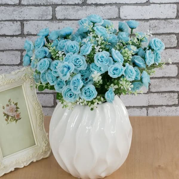 Blomsterbukett 15 Hoder Kunstig Rose Dekor til Julefestdekorasjon (Blå)
