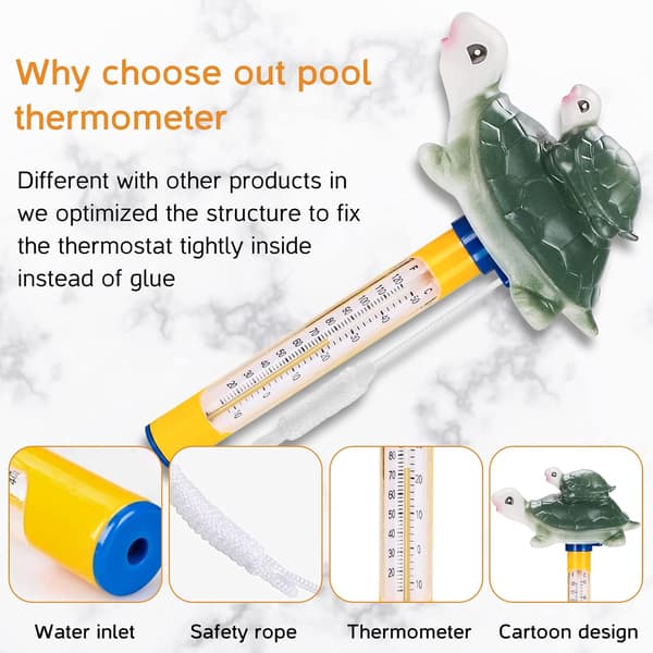 Pooltermometer, flydende pooltermometer med snor, til pools, spaer, boblebade, akvarier, fiskedamme