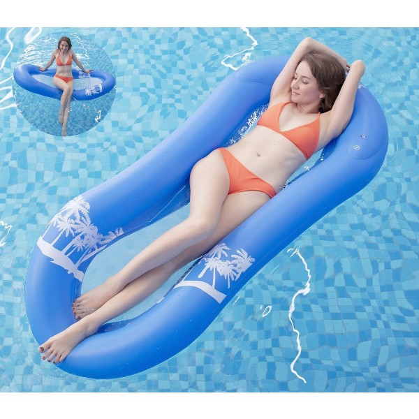 Uppblåsbar hängmatta poolmadrass med flytande nät Uppblåsbar flytande hängmatta säng simbassäng vattenmadrass för vuxna (165 x