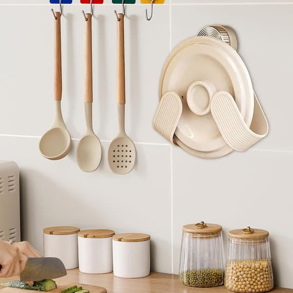 Suction Cup Pot Lid Holder Wall Mount | Cabinet Door | Adjustable Cutting Board Storage, Space-Saving Organizer