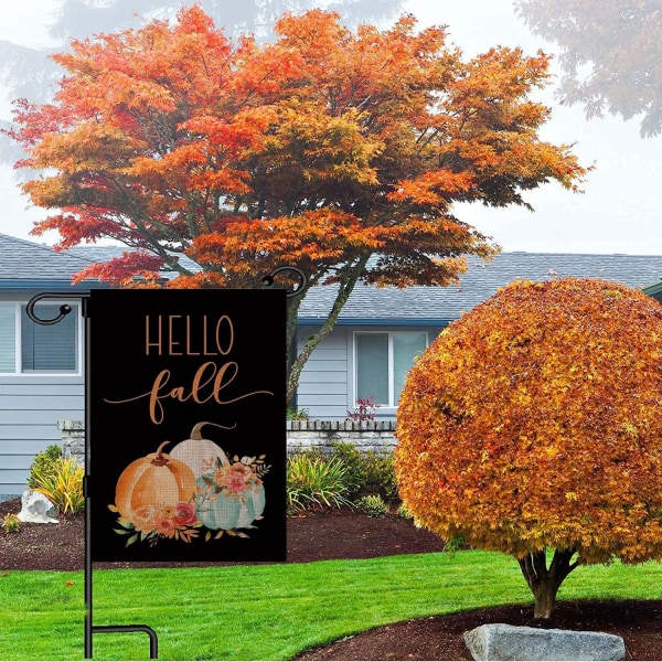 12×18 tommer Efterårs Velkommen Haveflag Blomster Thanksgiving Dobbeltsidet Vertikal Rustik Landhusgård Sæsonmæssig Ferie Ude