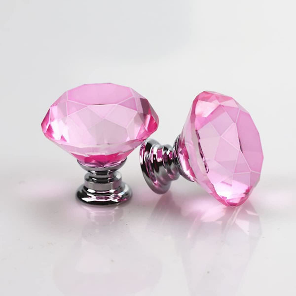 6 st Crystal Door Knobs, Drawer Knobs, Diamond Knobs with Screws for Home, Kitchen, Office, Drawer Decoration, Pink, 30mm