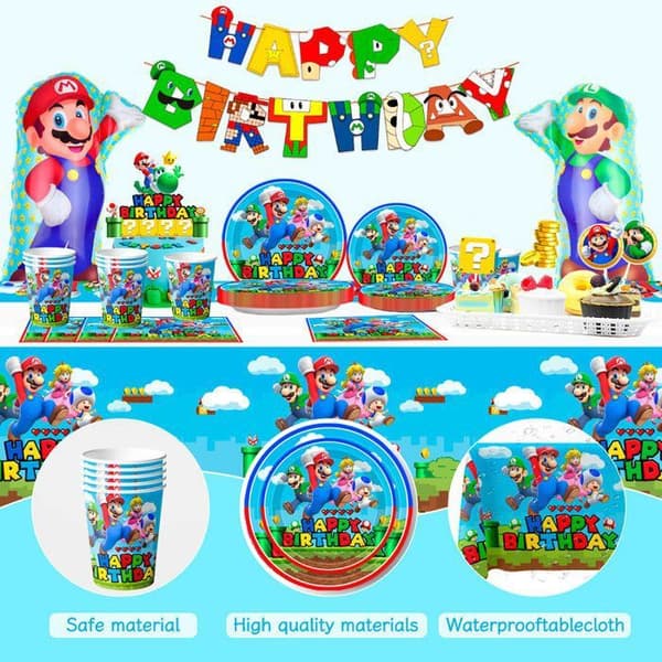 Super Mario Bursdagsdekorasjon, Bursdagsballonger, Festservise for Barnebursdag