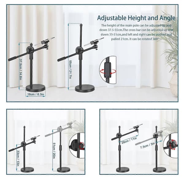 Adjustable Cell Phone Holder, Adjustable Height and Angle with Stable Round Base, Perfect (36-52 cm)