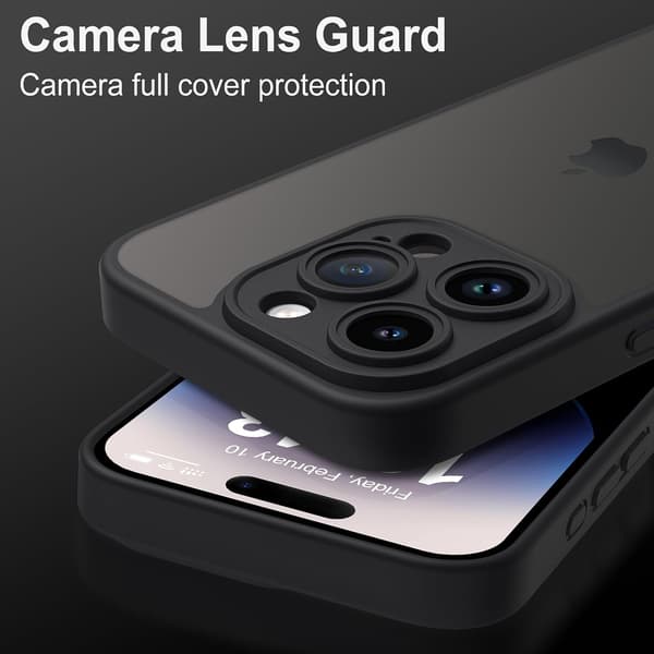 iPhone 14 Pro Cover med Fuld Kamerabeskyttelse, Anti-Fingeraftryk Mat Bagside 6,1 tommer - Sort