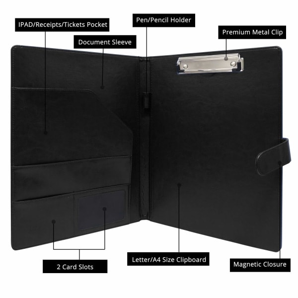 A4 Magnetisk Konferensmapp Klippbräda med Förvaringsportfölj Padfolio PU Läder Intervju Dokument Organizer