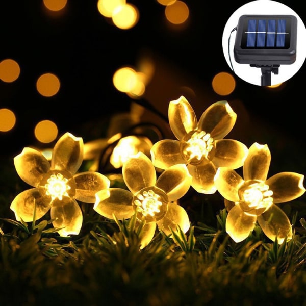 (Lämmin valkoinen) Aurinkoenergia kukkanauhavalot ulkokäyttöön vedenpitävä 100 LED keijuvalo joulukoristeet puutarha-aidalle Pa