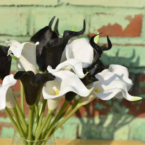 20 Pcs Calla PU Artificial Flowers Arrangement Office (Black and White)