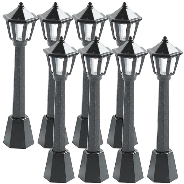 8 stk Miniatyr Gatelamper Miniatyrhus Gatelamper Mini Gatelampe Modeller Dekor Svart