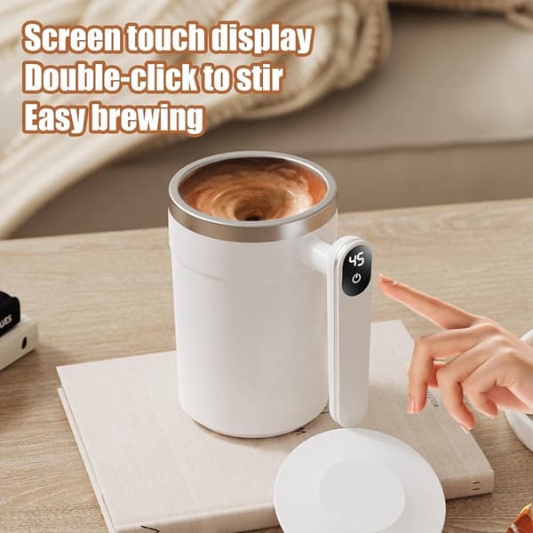 Automatic Stirring Coffee Mug, Magnetic Mixing, Digital Temperature Display, USB Rechargeable, for Office and Travel, 400ml White