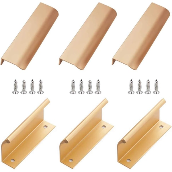 Aluminium Dolda Handtag, Set med 4 Aluminiumlegering Osynliga Möbelhandtag för Köksluckor, Vardagsrum (200x40mm) (Guld)