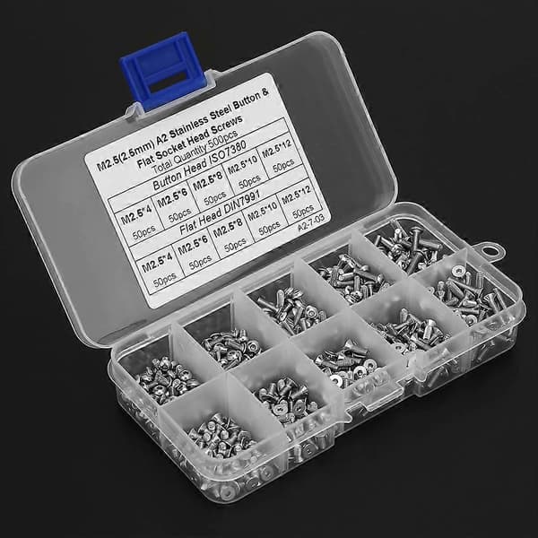 M2.5*4M2.5*6M2.5*8M2.5*10M2.5*12 Button TFlat Head Hex Socket Screw Set - 500pcs (FMY)