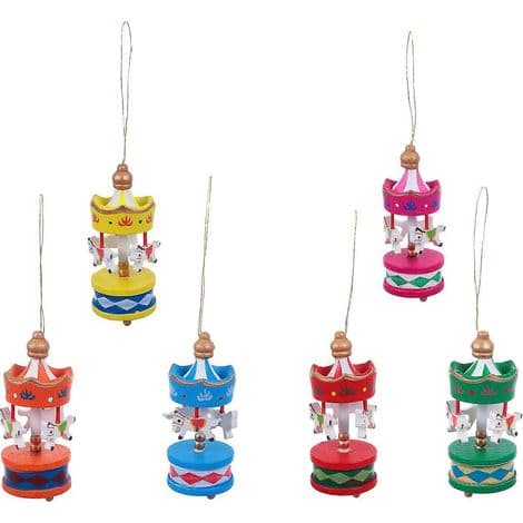 set med 6 mini juldekorativa karuseller för hemmet - 8x3x3cm