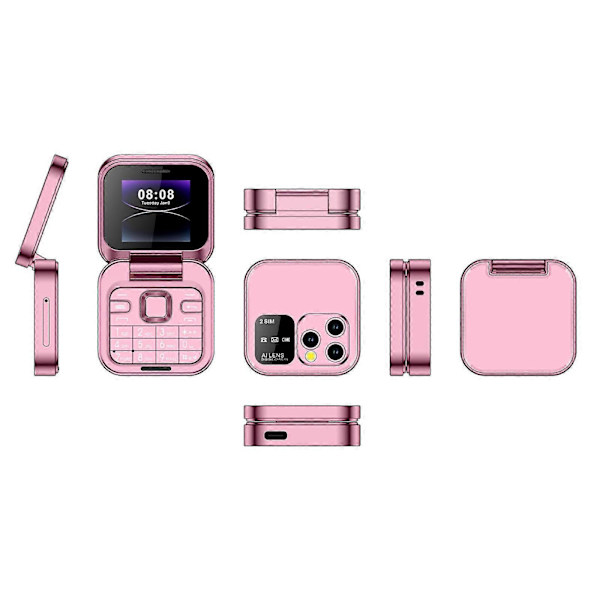 2024 Ny Mini Flip Mobiltelefon 2 SIM-kort Lille Skærm Foldbar Mobiltelefon Ulåst Flip Telefon 2G Flip Mobiltelefon Til Seniorer [DB] Pink