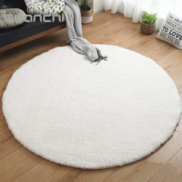 Shaggy tæppe med lang luv rundt antistatisk vaskbar dekoration til soveværelse stue Forskellige størrelser og farver Ø 80 cm Hvid