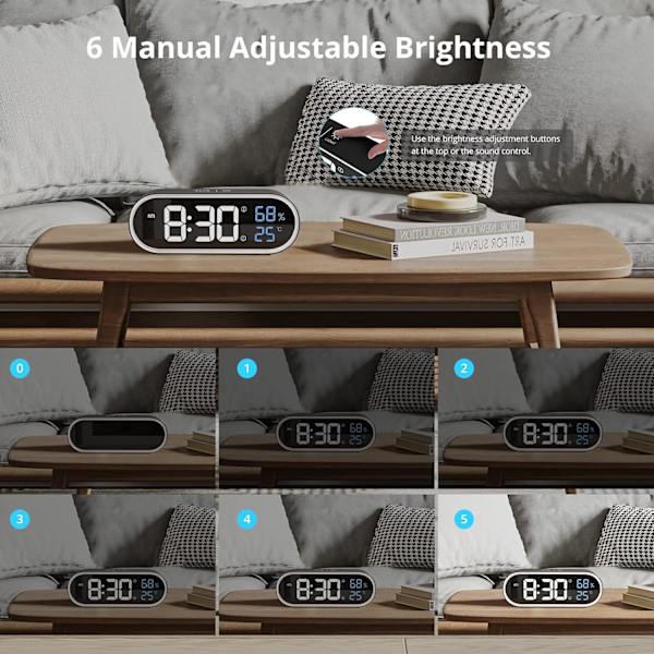 Digital spegelväckarklocka, LED digital klocka, stor display för tid/temperatur/fuktighet, 40 ringsignaler, USB-laddning, svart väckarklocka