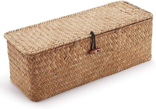 Seagrass Storage Basket with Rectangular Lids - Wicker Chest with Compartments
