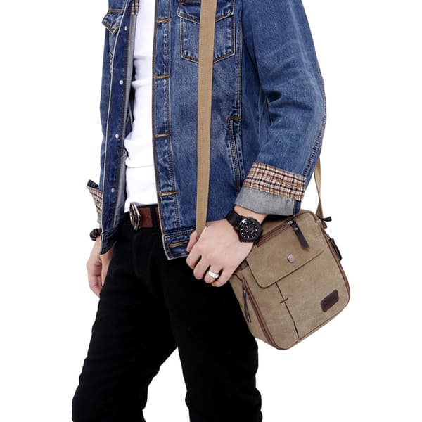 Herre Canvas Liten Messenger Bag Uformell Skulderveske Brystveske Tr