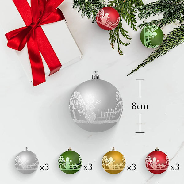 Julgranskulor, 12 st 8 cm Plastjulgranskulor, Julgranspynt, Julgranspynt, Julgransdekoration, Matt Glansig Glitter