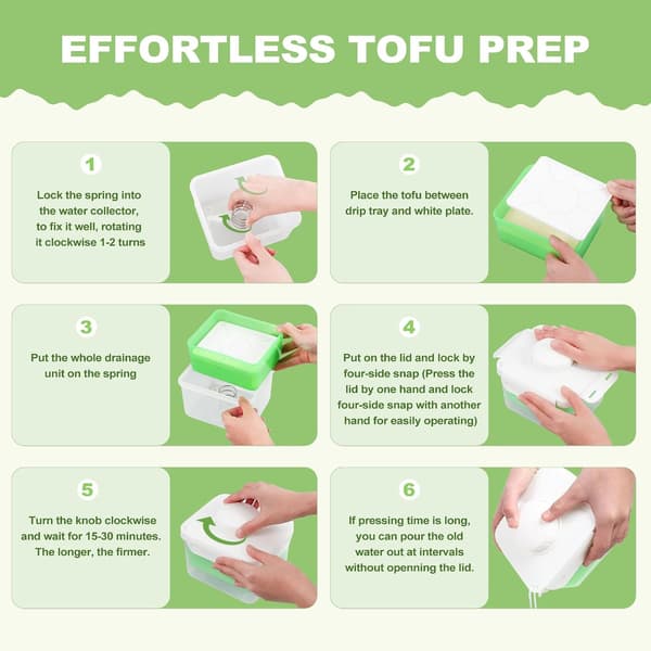 This tofu press is dishwasher safe and features an upgraded adjustable design with a drip tray and drain spout for removing excess water.