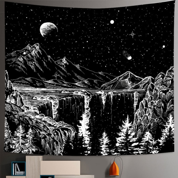Zussun sort og hvid gobelin Starry Night Bjergtæpper til soveværelse Æstetisk Måne og stjerner Tapastry's Wall Hanging Dark
