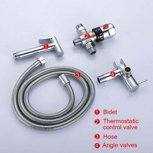 Thermostatic Hand Shower in Chromed Brass, Anti-Scald, Temperature Range 20-48°C, Wall-Mounted