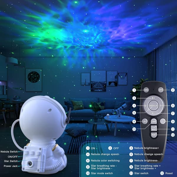 Hvit Astronaut Galaxy-projektor, Astronaut Stjerneprojektor inkl.