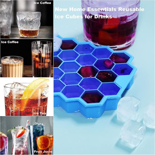 Silicone Ice Cube Tray with Lid 37 Compartments for Small Ice Cubes Easy Release Reusable Freezer Ice Maker Blue