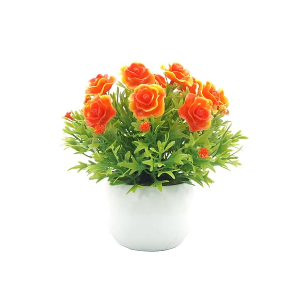 Artificial Potted Plant Decor Simulation Bonsai Flower Pot for Home Office (Orange)