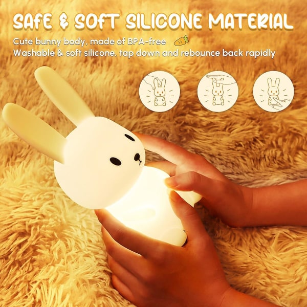 Rabbit Night Light Baby Touch 7 färger | USB Uppladdningsbar Kan Tidsinställd Nattlampa Barn Deco Lampa För Juldekoration Barnrum Födelsedagspresent