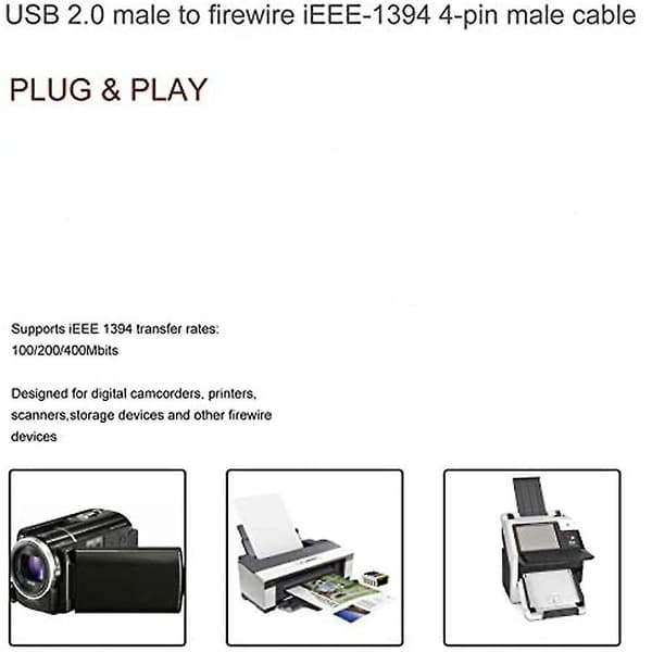 USB-kabel hann til Firewire hunn til Mini 4-pin til Firewire-adapter