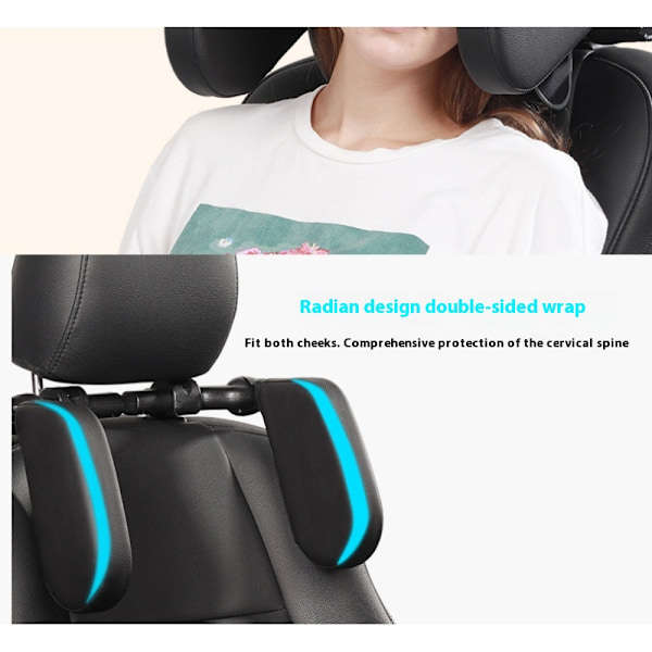 Svart nackstöd för bil, justerbart nackstöd, huvud-, nackstöd, U-formad design, nackstöd för bil för resor
