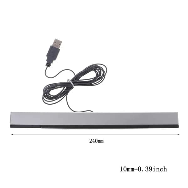 HA-sensorstang med kabel for Wii, IR-signalmottaker, USB-plugg, fjernkontroll, erstatning, bevegelsessensor, sølvgrå