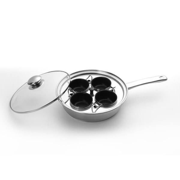 Non-stick æg-pocherpande, rustfrit stål æg-pocher, æg-pocherpande med håndtag, perfekt til æglavning, æg-pocher, æg-pocherkopper, 6 kopper pocherede æg, silikone-spatel
