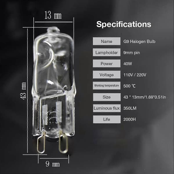 G9 Halogen Bulb High Temperature Resistant Durable for Ovens Refrigerators Microwaves and Fans 40W Clear