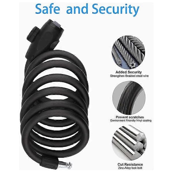 Anti-Theft Spiral Cable Lock, Bicycle Lock with Key, Bicycle Lock 180 cm Bicycle Accessories