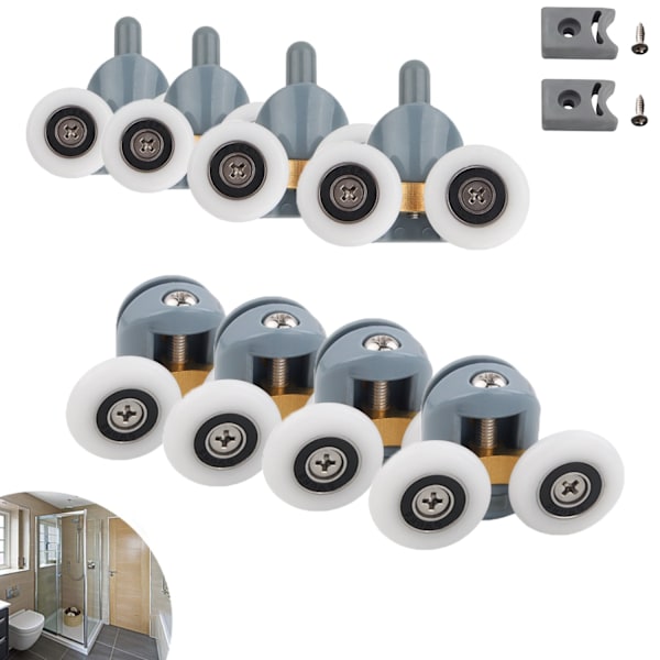 8 stk Justerbare Dobbelt Rulle Hjul/Løpere/Taljer/Førere Dusjdør Baderom Utbyttingsdeler (Dobbelt Hjul) 25mm