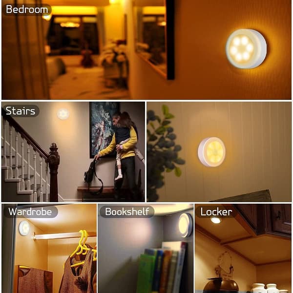 3-pack Motion Sensor Night Light Battery Operated Wireless LED Lamp for Nursery Kids Warm White Silver