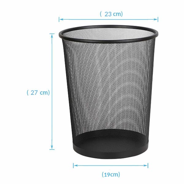 Round Metal Mesh Waste Basket for Bathroom, Kitchen, Home Office, Dorm (Black)