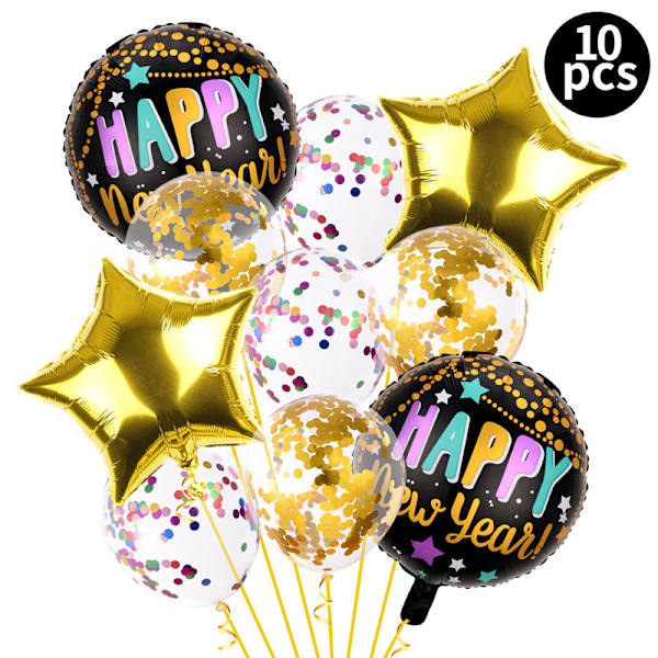 4 sæt Happy New Year Balloner Happy New Year Ballon Konfetti Balloner Sort og Guld Happy New Year Ballon Sæt