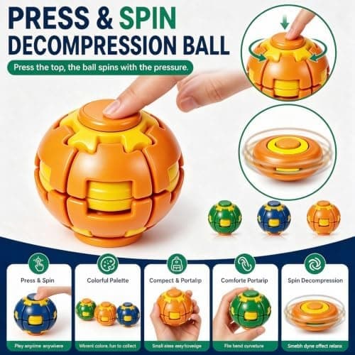2-pack 3D-printad press-to-spin fidget-boll, 360° rotation press-rotera Blå-orange Blue-orange
