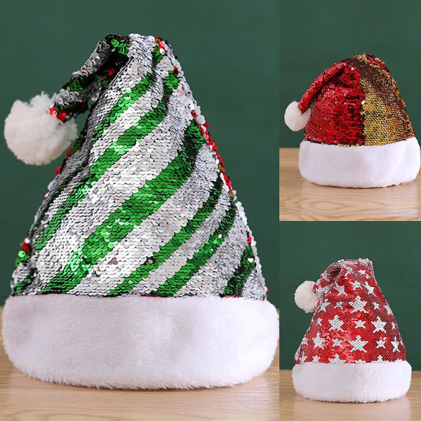 BSanta Hat Pet Glitter Rød Grøn Julehat Julekostume Halloween Voksen BørnB