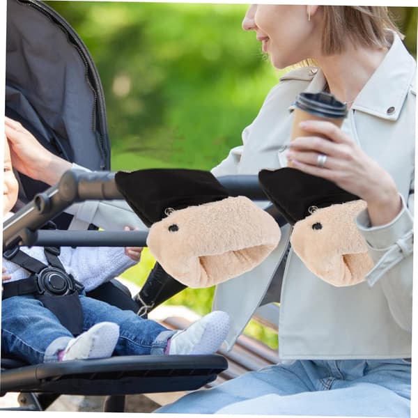 Stroller Gloves with Thick Plush Lining, Hand Warmers for Parents, Fits Black Handles