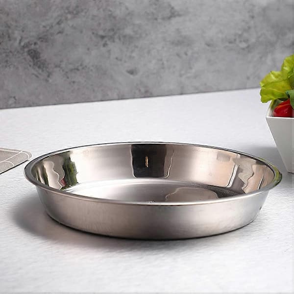 Rund tallrik i rostfritt stål 24 cm för matservering inomhus utomhus camping silver 1-pack[DB]